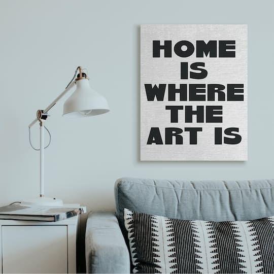 Stupell Industries Home Is Where Art Is Phrase Minimal Black White Canvas Wall Art